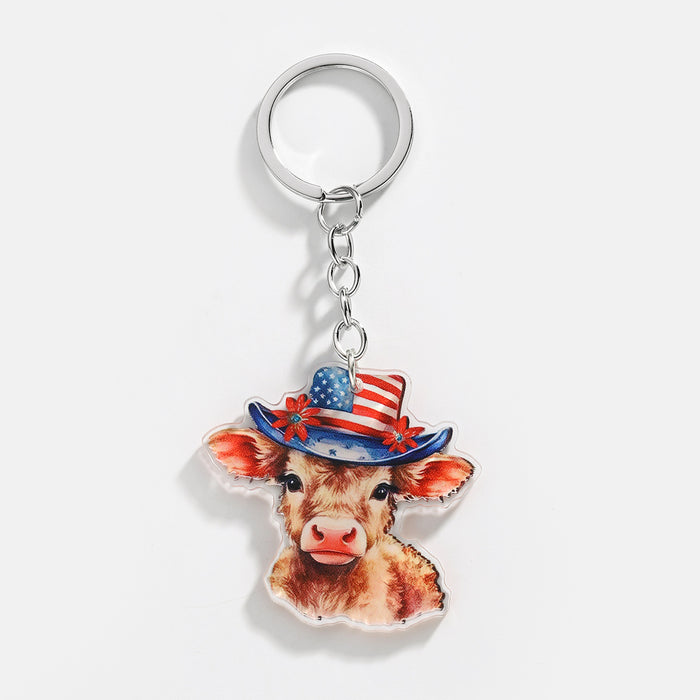 Wholesale 12PCS American Independence Day Acrylic Highland Cow Keychain JDC-KC-HuiWen008