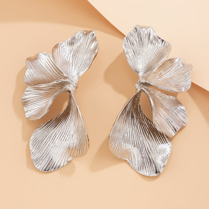 Wholesale Personalized Double layered Five petal Flower Earrings with Vintage Striped Leaves and Tassel Earrings