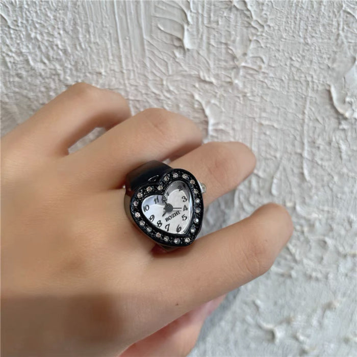 Wholesale Cute bow, rhinestone, clock, watch, ring, women's niche design, fashionable and versatile ring, watch