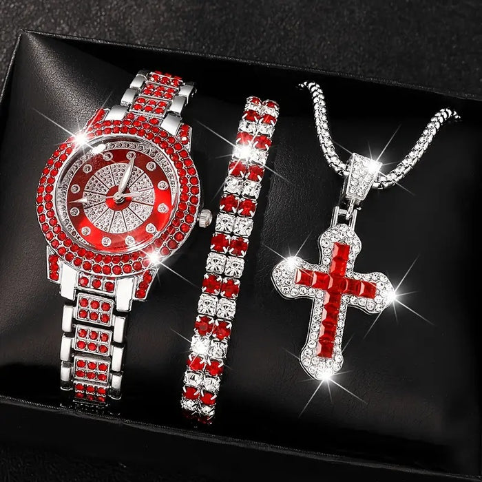 Wholesale Quartz Watch Full Diamond Bracelet Necklace