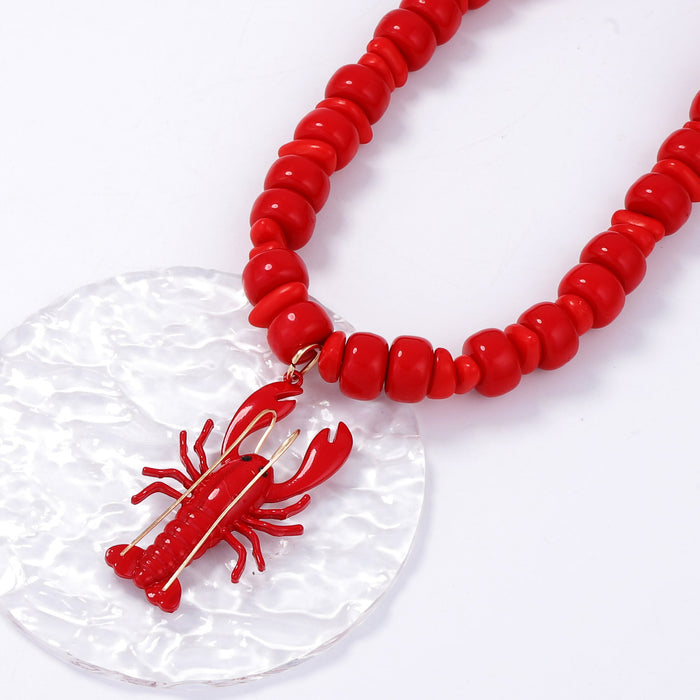 Wholesale  Alloy Spray-Painted Lobster Pendant Beaded Versatile Necklace for Women