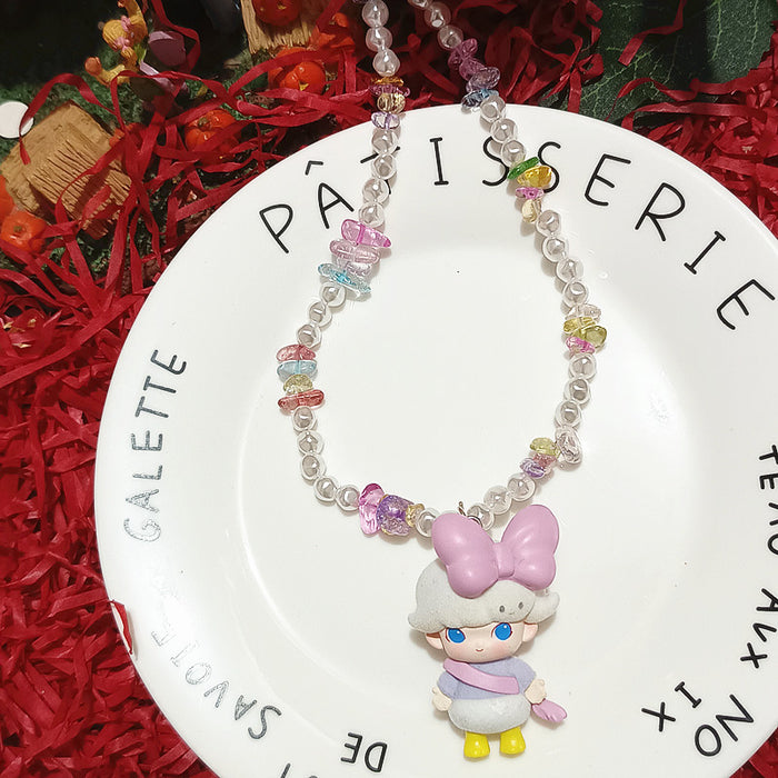 Wholesale Crystal Beaded Red Hat Fairy Cute Short Necklace for Women