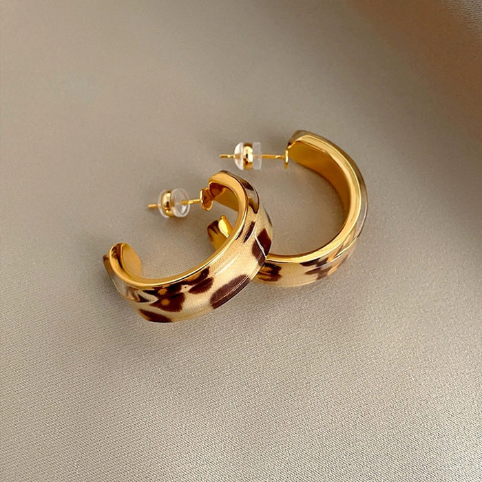 Wholesale Exaggerated Face-Slimming Leopard print Hoop Earrings