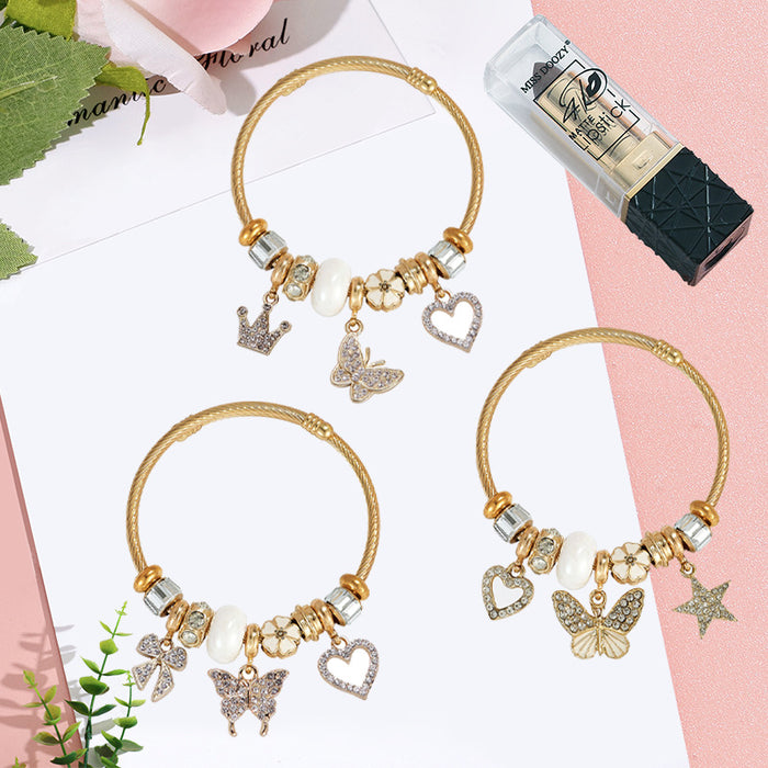 Wholesale Stainless Steel Rhinestone Butterfly Swan Beaded Bracelet MOQ≥2