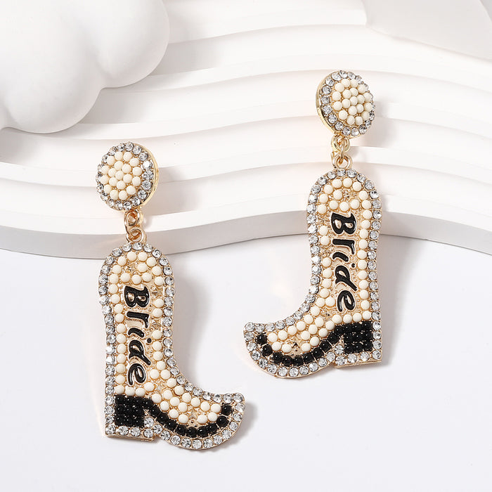 Wholesale boots alloy rhinestone earrings  beads drop oil earrings for women