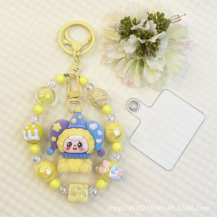Wholesale Flocking sitting funny colorful beaded mobile phone chain keychain bag doll pendant accessories