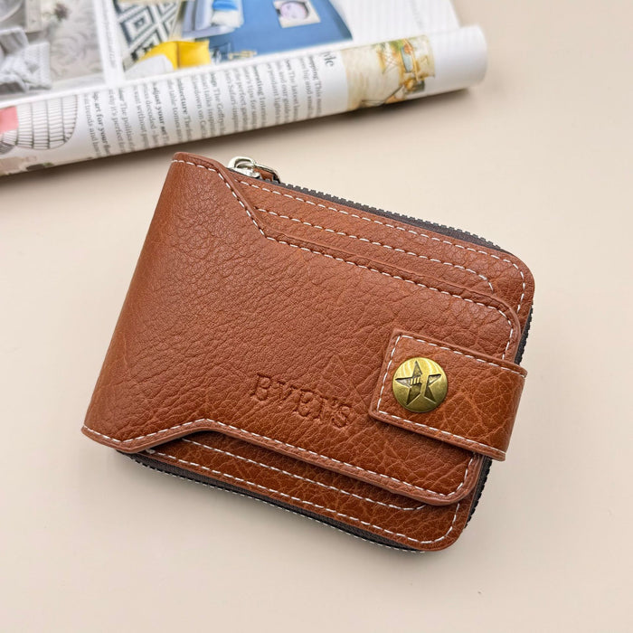 Wholesale Men' s Retro Copper Buckle Zipper Wallet - PU Leather Solid Color MOQ≥2