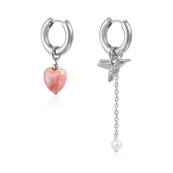 Wholesale bird vintage design geometric heart-shaped hoop earrings