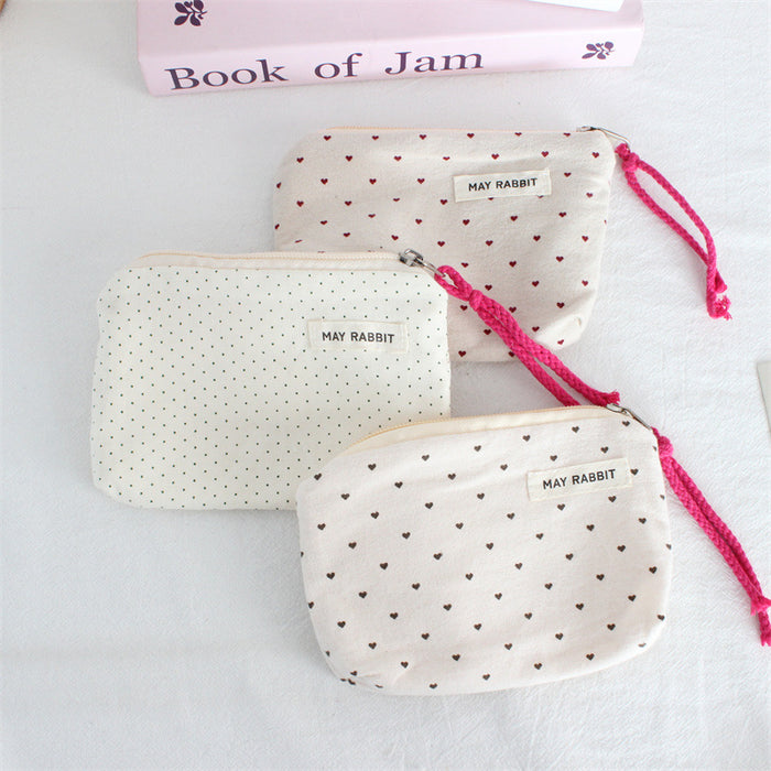 Wholesale Polka Dot Coin Purse Cotton Canvas Drawstring Pouch Stylish Wristlet Bag For Women Everyday Trendy Accessory