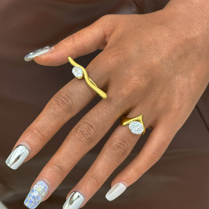 Wholesale Stainless Steel Geometric Line Open Ring Simple Niche Design Hand Jewelry