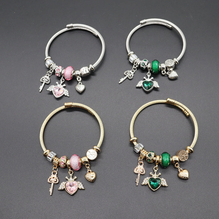 Wholesale Gold and Silver Life Tree Angel Wings Love Key Adjustable Bracelet