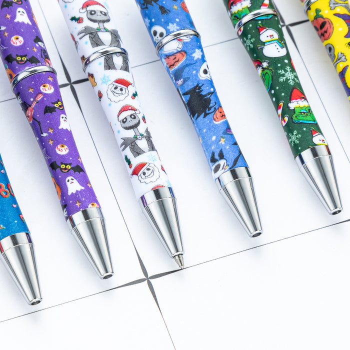 Wholesale Creative DIY plastic bead pen cartoon Christmas  bead ballpoint pen spot wholesale printed bead pen