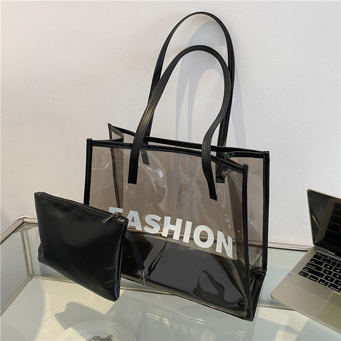 Wholesale Fashionable large capacity transparent single shoulder tote bag handbag