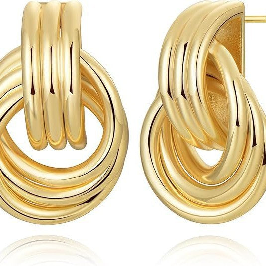 Wholesale New knot earrings made of stainless steel and gold with multiple layers of twisted knot lines, versatile and niche earrings