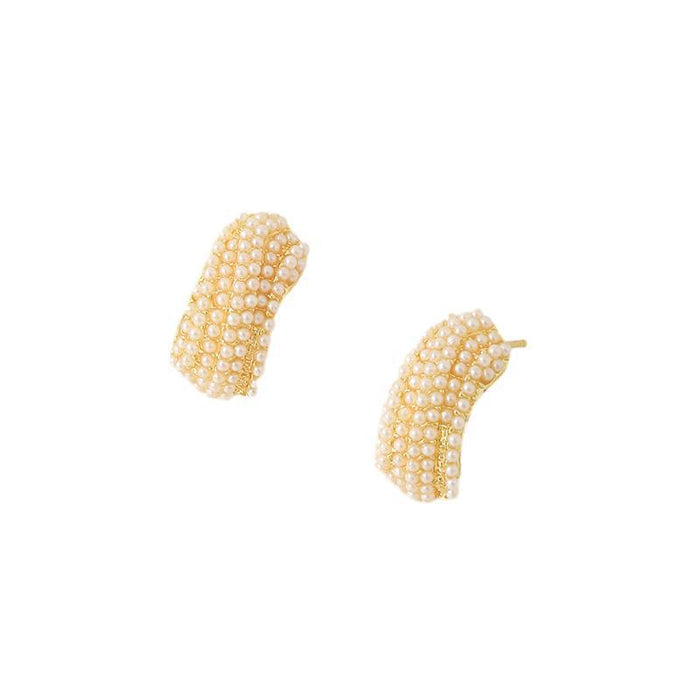 Wholesale Gold woven earrings luxury niche high-end earrings wholesale temperament silver needle new light luxury earrings wheat ear