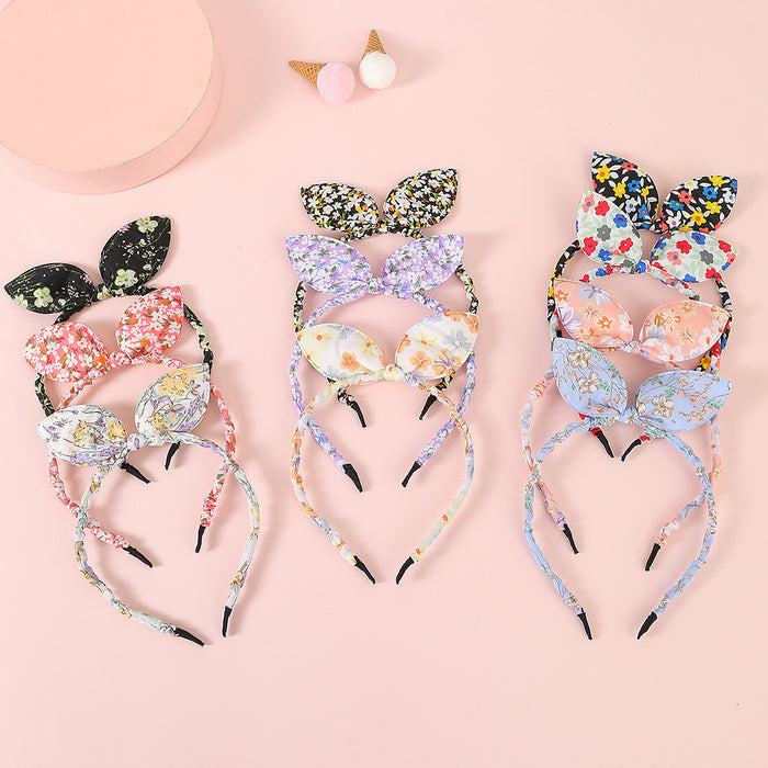 Wholesale Fabric Floral Rabbit Ears Bow Headband JDC-HD-YueS002