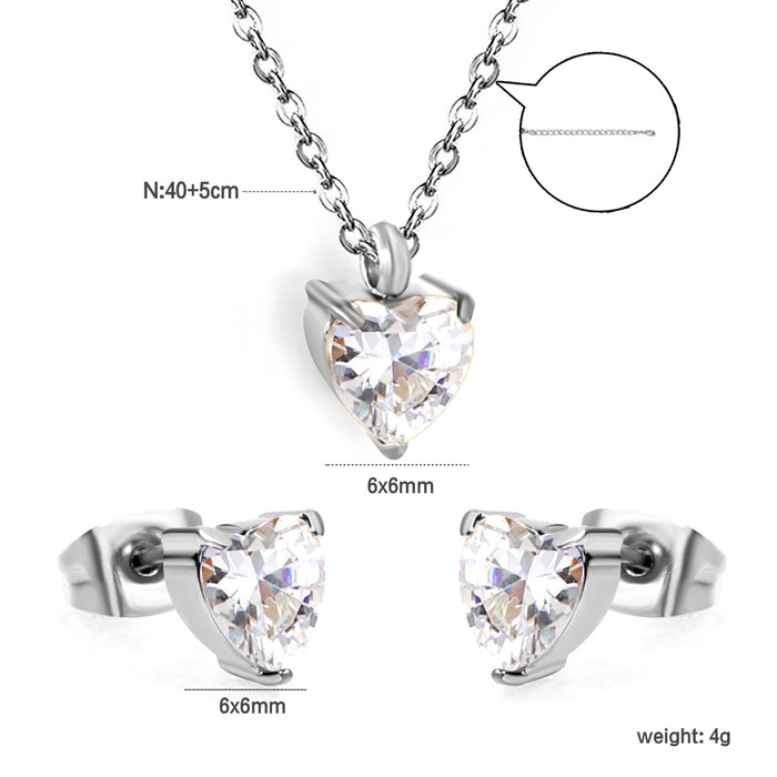 Wholesale White zirconium earrings necklace stainless steel drop-shaped geometric diamond jewelry