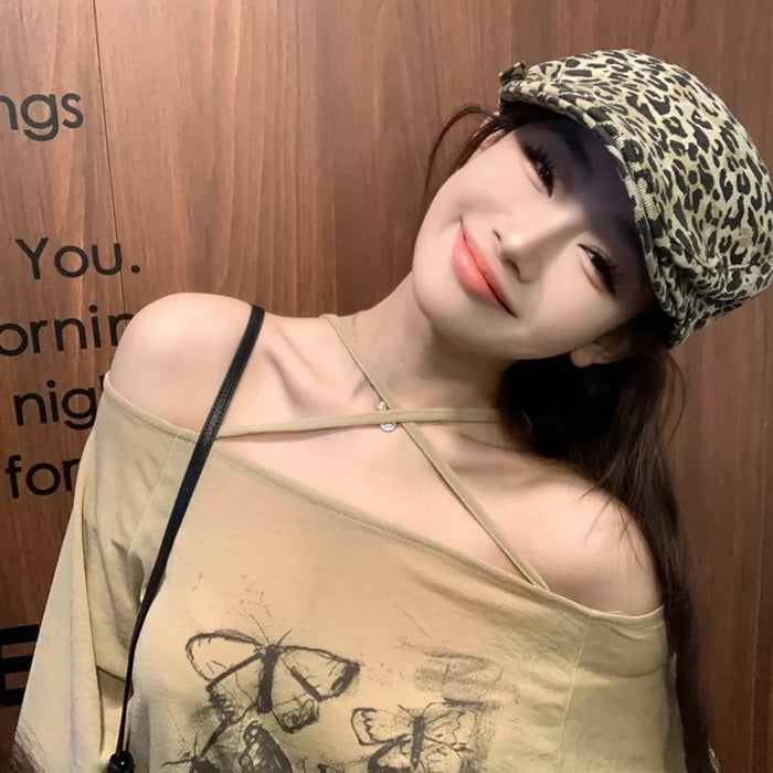 Wholesale Retro leopard print personalized duck tongue beret trendy cool hat