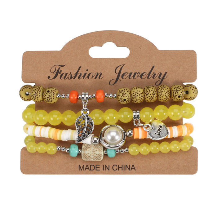 Wholesale Glass Bead Pearl Accessories Love Leaf Pendant Multi Layer Bracelet JDC-BT-Xiny061