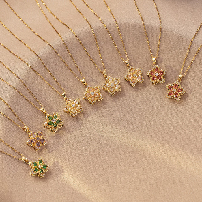 Wholesale Necklace Rotating Zircon Flower Charm Necklace Ornament