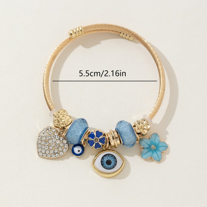 Wholesale DIY Beaded Bracelet Blue Devil' s Eye Rhinestone Love Flower Charms Bracelets