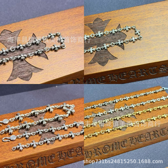 Wholesale Bracelet with cross flower gourd buckle, retro couple thick bracelet, color preserving copper material