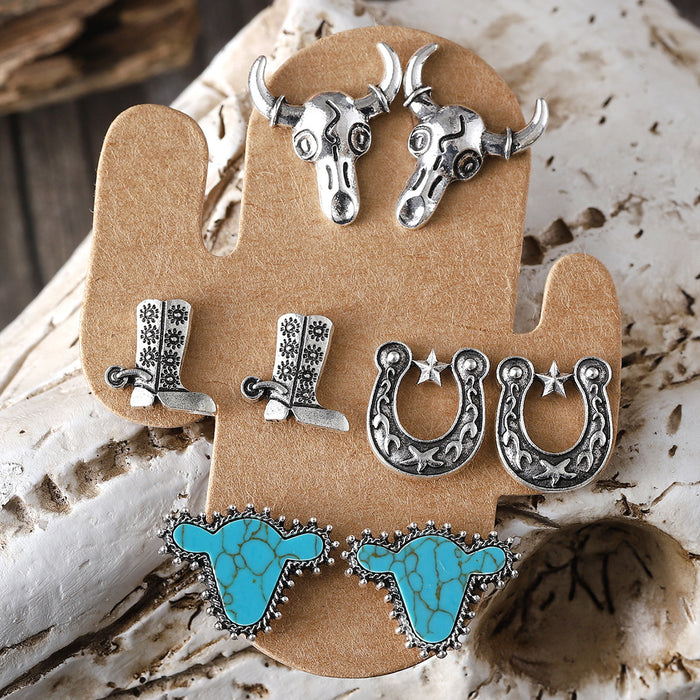 Wholesale Bull head boots,  hat,  earrings,  turquoise cactus four-piece set