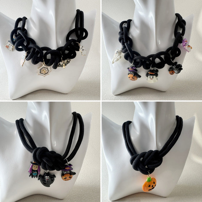 Wholesale Halloween Pumpkin Ghost Braided Cloth Necklace Creative Funny Trendy Jewelry Accessory MOQ≥5