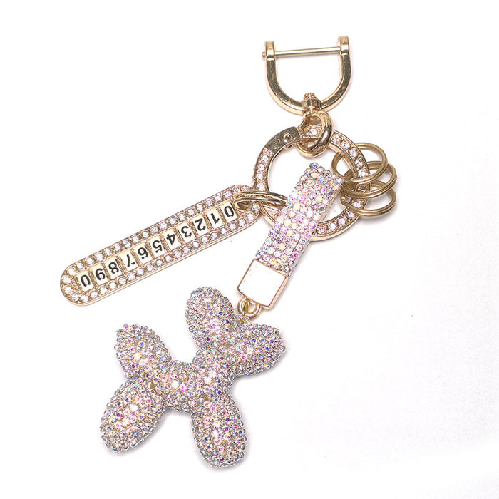 Wholesale Diamond-encrusted Leather Rope Cute Balloon Puppy Diamond-encrusted Car Keychain Pendant Doll Pendant Accessories