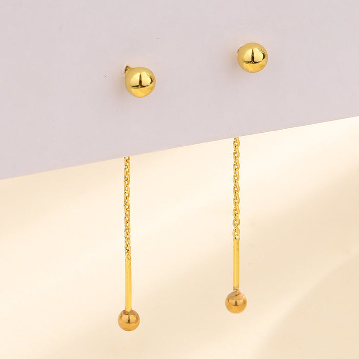 Wholesale Geometric double headed bead earrings with extremely simple and long chain tassel design