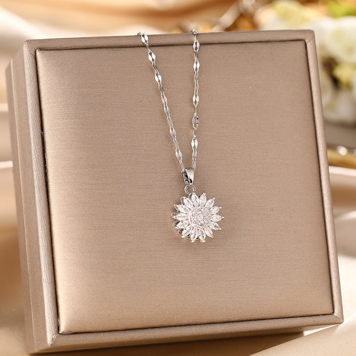 Wholesale Micro-Inlaid Zirconia Silver Titanium Steel Necklace JDC-NE-YinY001