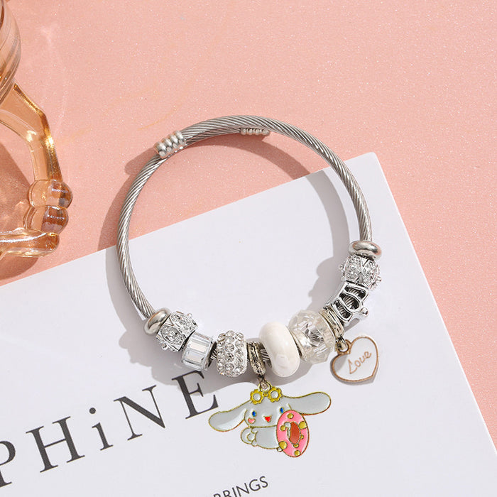 Wholesale Stainless Steel Adjustable Bead Bracelet with Cute Cartoon Dog Pendant Fashion Accessory MOQ≥2