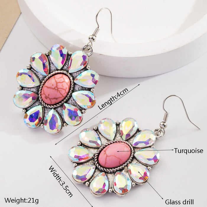 Wholesale Vintage alloy antique silver plated earrings with turquoise heart-shaped pendants
