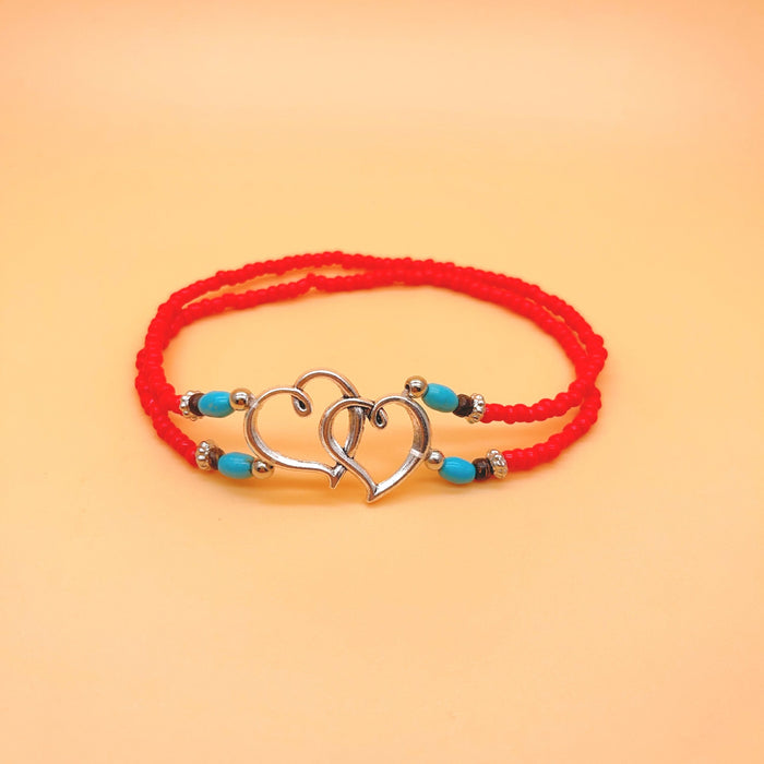 Wholesale Beach Vacation Style Double Heart Beaded Jewelry Set Alloy Necklace and Bracelet MOQ≥2