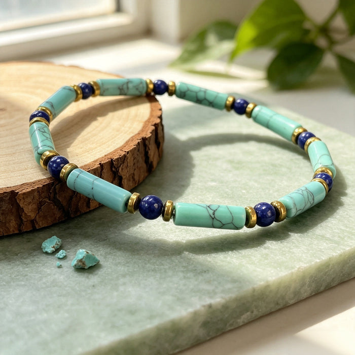 Wholesale Trendy Turquoise Lapis Lazuli Beaded Bracelet Geometric Synthetic Stone Beads Unisex Fashion Accessory For Everyday Wear