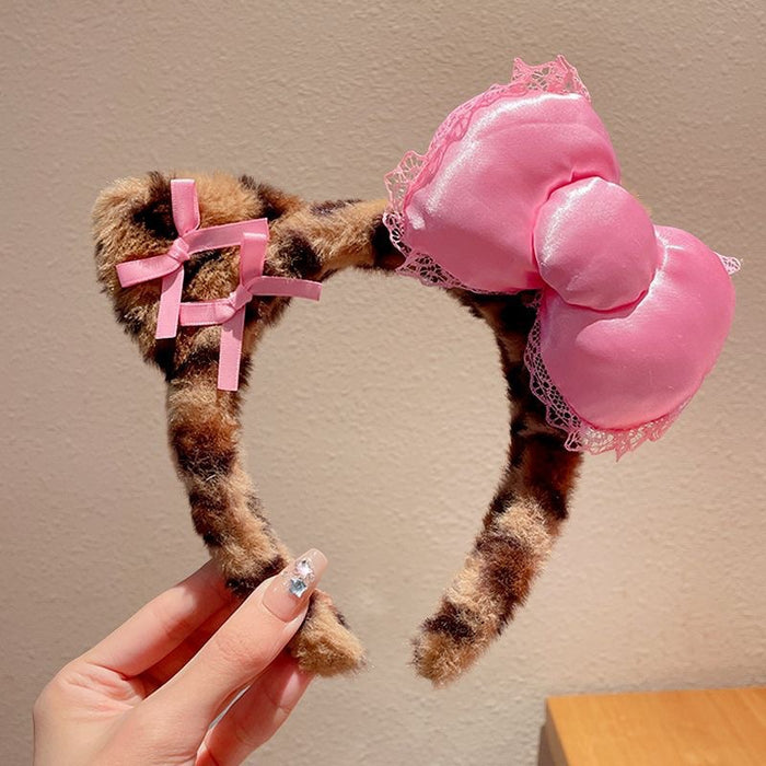 Wholesale Cute Bow Lace Plush Rabbit Ear Hair Band Women Wash Face Hair Band