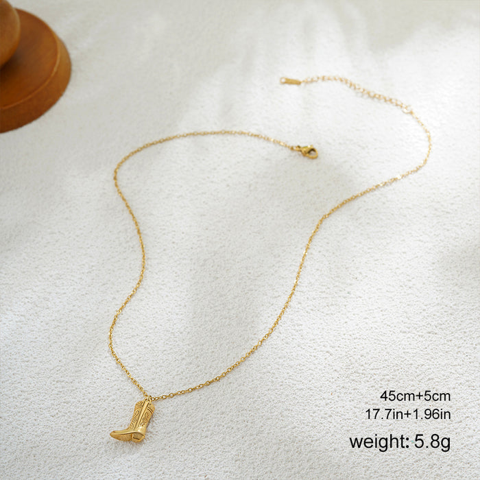 Wholesale Stainless Steel Zircon Necklace Western Denim Boots Carved  Pendant