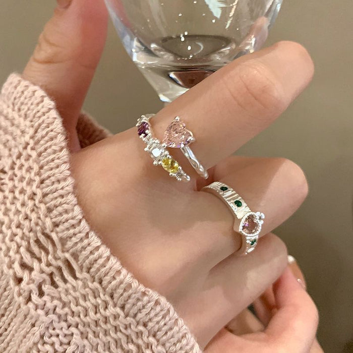 Wholesale Pink diamond heart ring, light luxury, niche design, exquisite opening, adjustable index finger ring