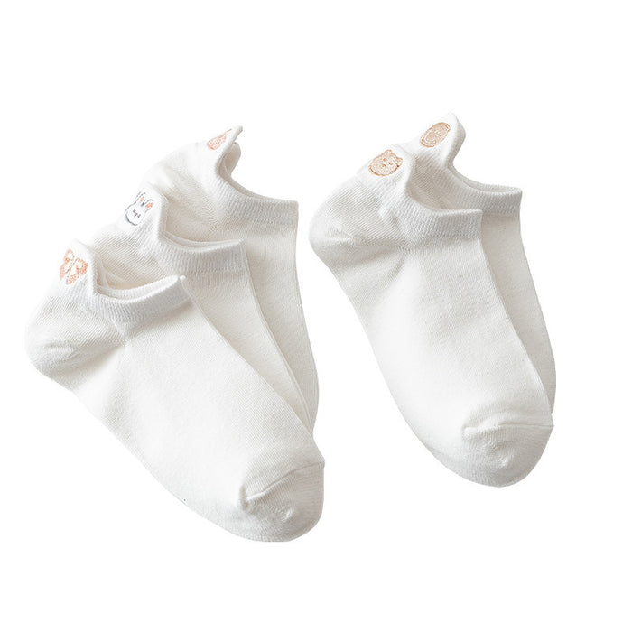 Wholesale Embroidered socks with heart-shaped heel, shallow socks, cotton socks, cute low cut, smiling face, bow socks