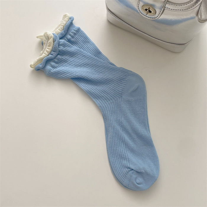 Wholesale Minimally spliced fake two-piece stacked socks thin design with double screw mouth transparent middle tube