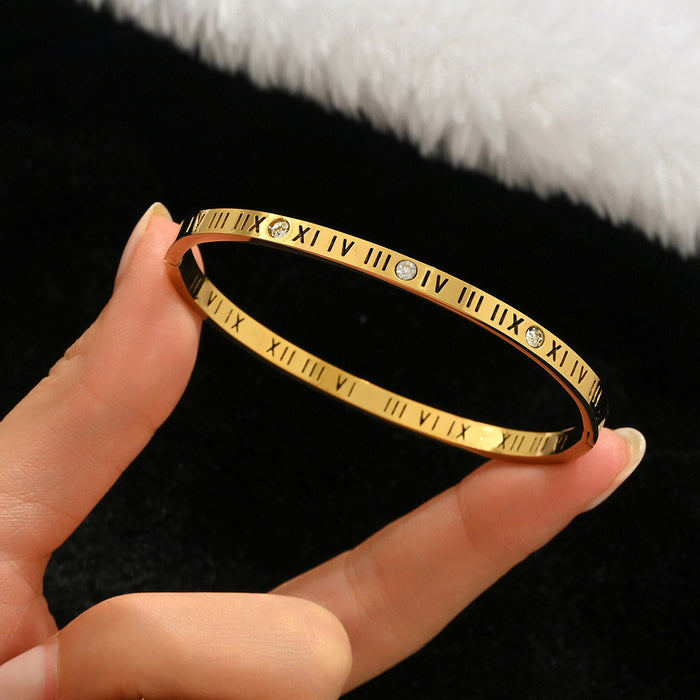 Wholesale Gold Tone Titanium Steel  Bangle Set With Rhinestone Row Trendy Jewelry Accessory For Party Or Everyday Gift