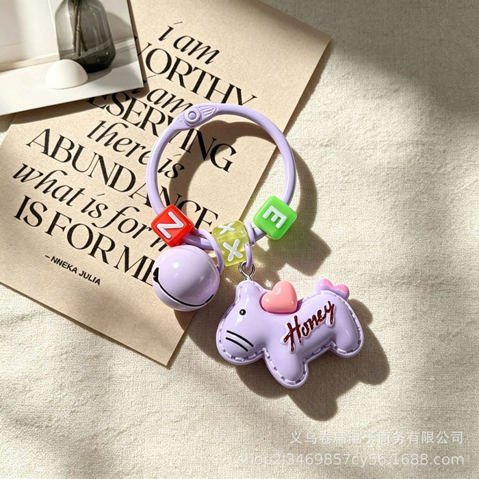 Wholesale Dopamine Color Cartoon Pony Keychain Bell Pendant Cute Animal Bag Charm DIY Fuse Bead Craft Fashion Accessory Gift