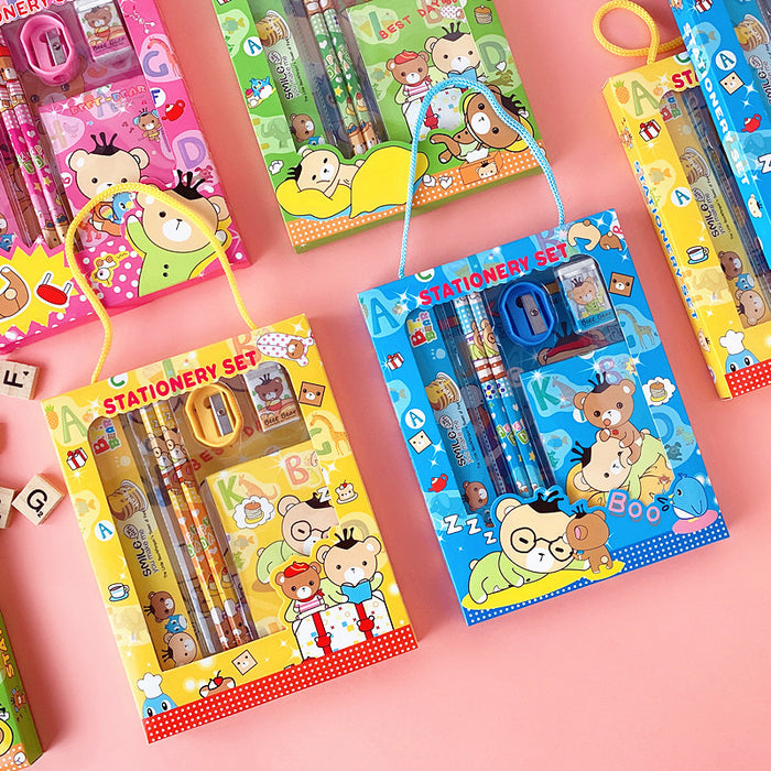 Wholesale 6 Piece Blue Kids Stationery Set Stylish School Gift Box For Birthday And Christmas Prize