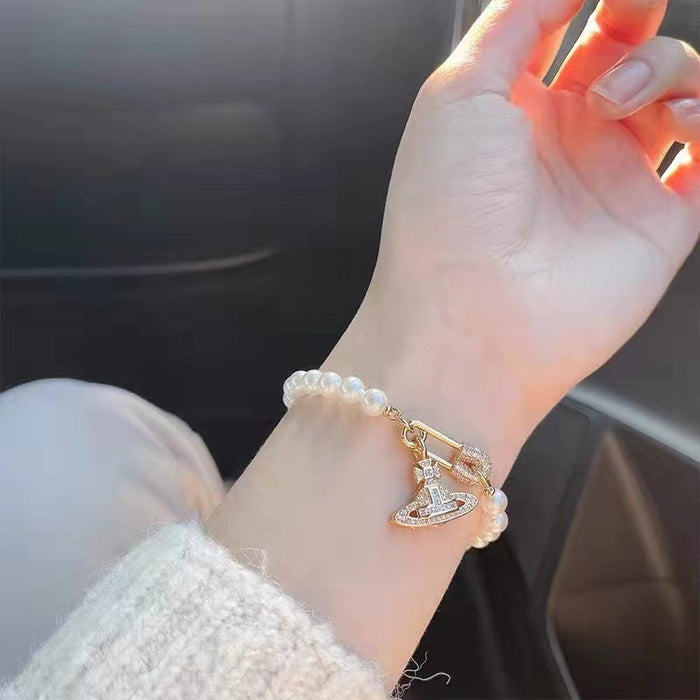 Wholesale Sparkling Diamond Classic Saturn Pearl Bracelet