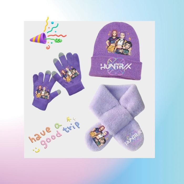 Wholesale Kpop Warm gloves knitted hat and warm f set three-piece set