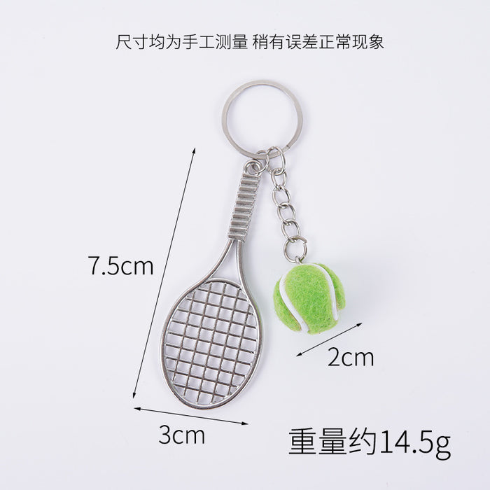 Wholesale Metal Tennis Racket Keychain Pendant Silver Blue Modern Minimalist Fashion Accessory MOQ≥2