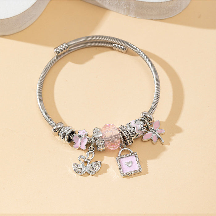 Wholesale DIY Beaded Charms Bracelets Swan Square Pendant Flower-shaped