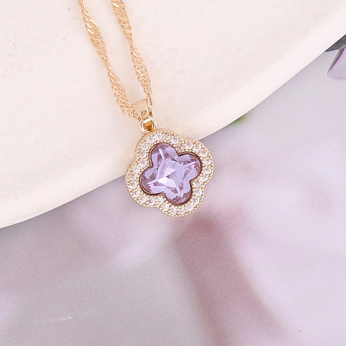 Wholesale Jewelry multi-color zircon flower necklace fashionable stainless steel niche collarbone chain