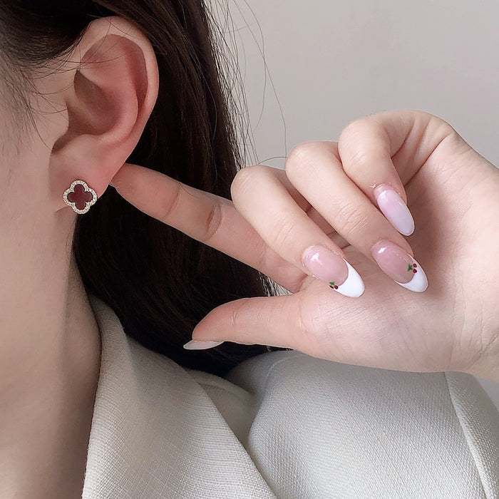 Wholesale Colorful four-leaf clover gold-plated earrings