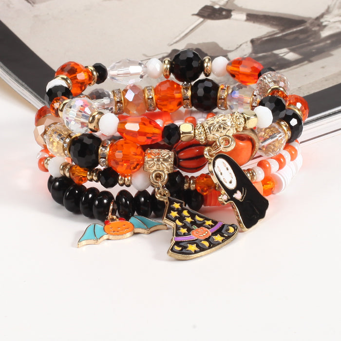 Wholesale Halloween Multi-layer Bat Pumpkin Spider Hoisting Crystal Soft Ceramic Bead Bracelet JDC-BT-Xiny066